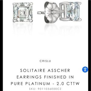 Crislu Solitaire Asscher Earrings Finished in Pure Platinum - 2.0 Cttw